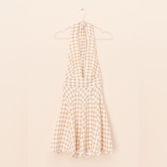 N.W.T Free People Halter Mini Dress Cream and White gingham check, size 10 - Picture 6 of 7
